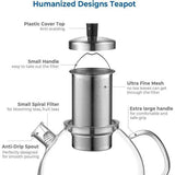 1000 ml zilveren glazen theepot van borosilicaatglas met afneembare 18/8 roestvrijstalen zeef, roestvrij, hittebestendig voor zwarte thee, groene thee.