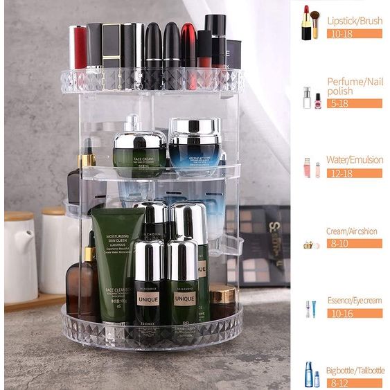 Make-up organizer, 360 graden draaibaar, beauty-make-up, opbergdoos, cosmeticadoos, transparant, aanpasbare sieraden, cosmetische opbergcontainer, voor sieraden, kwasten, lippenstiften, crèmes, dressers.