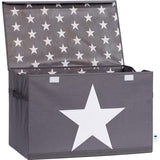 Storage box with lid, large fabric chest, sturdy and extra stable, gray with white star, 62 x 38 x 39 cm. Opbergdoos met deksel, grote stoffen kist, stevig en extra stabiel, grijs met witte ster, 62 x 38 x 39 cm.