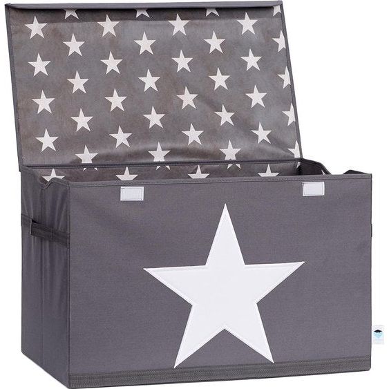 Storage box with lid, large fabric chest, sturdy and extra stable, gray with white star, 62 x 38 x 39 cm. Opbergdoos met deksel, grote stoffen kist, stevig en extra stabiel, grijs met witte ster, 62 x 38 x 39 cm.