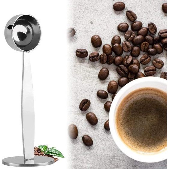 Roestvrij stalen koffieschep, Qixuer koffielepel 2 Pack 2 in 1 Koffie Meetschep 1 Stand Koffiemaat Sabotage Lepel en 1 met Koffiezakclip voor gemalen koffie Espresso koffiebonen