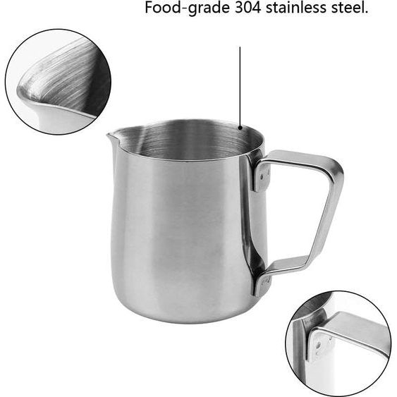 2 stuks melkkannetjes roestvrij staal 150 ml melk-pitcher opschuimen kan zilver soort opschuimkannetje perfect voor melkopschuimer koffiezetapparaat espressoher cappuccino macchiato