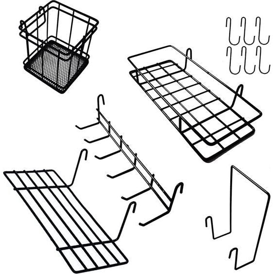 5 stuks hangmanden, haakframe en hangrek, pennenhouder, roosterwandaccessoires, wandrooster accessoires voor draadroosterwand