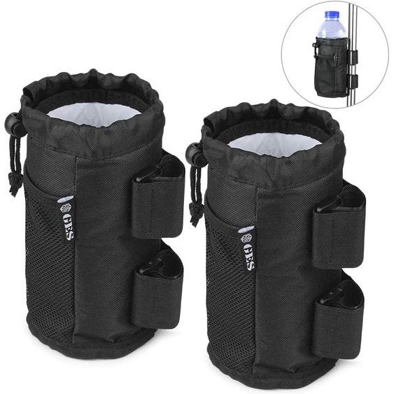 Bekerhouders, 2-pack oprolbare bekerhouders met gaasvak en koordvergrendeling, bekerhouderaccessoires voor ATV, kinderwagen, rolstoel, scooter, boot en golfkar