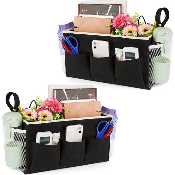 Bedorganizer, hoogslaper, bedtas, hangtas, organizer voor thuis, college, slaapzaal, stapelbed, ziekenhuisbed, kinderbed, bedhekje (2 stuks, zwart)