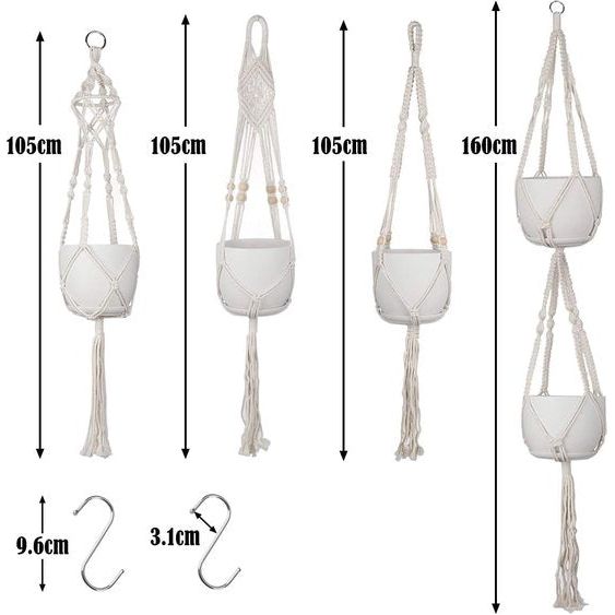 4 stuks macramé plantenhangers 4 mm verdikking katoenen touw hangende hanger bloempot plantenhouder hanger voor binnen buiten plafonds balkons wanddecoratie terrassendecoratie (41"/59")