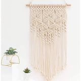Macramé wandkleed boho deco geweven wanddecoratie wandtapijt Boheems tapijt geweven huisdecoratie chic huisdecoratie geschenken appartement slaapzaal kamerdecoratie (wit-blong)