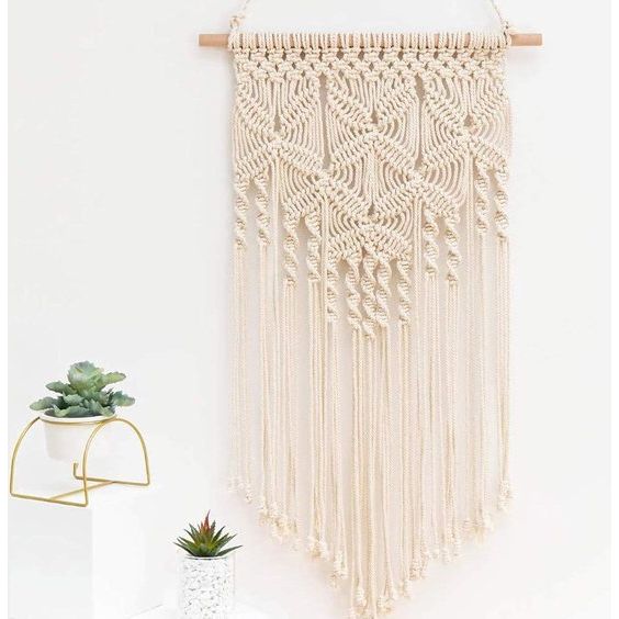 Macramé wandkleed boho deco geweven wanddecoratie wandtapijt Boheems tapijt geweven huisdecoratie chic huisdecoratie geschenken appartement slaapzaal kamerdecoratie (wit-blong)