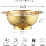 Gold Colander 5 kwart, professionele titanium goud plating roestvrijstalen zeef met heavy duty handgrepen en zelfdragende vaste ringbasis, eenvoudig te reinigen en vaatwasmachinebestendig