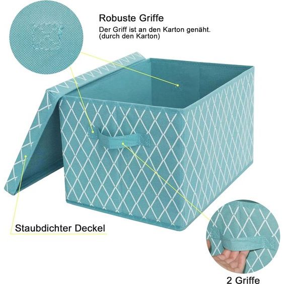 Opbergdoos met deksel, blauw, opvouwbare opbergmand, 40 x 30 x 25 cm, stoffen dozen, set van 3, organizer voor speelgoed, kleding, rek, boeken