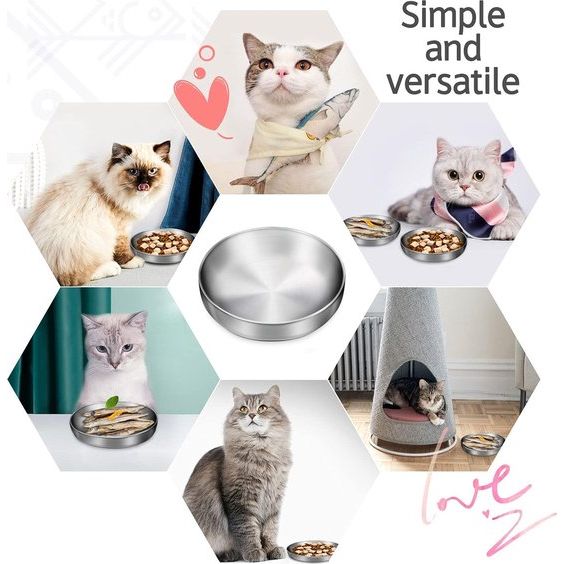 2 x Edelstahlnapf Katzennapf, 304 Material Katzennapf, sicherer Kontakt mit Lebensmitteln, sturzsicher und leicht zu reinigen