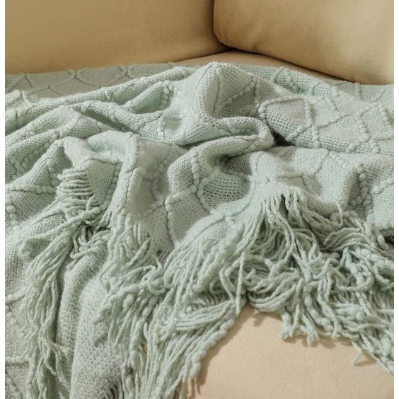 Woondeken, zacht, gebreid, wollen deken, kwastjes, knuffeldeken, sofadeken, slaapdeken, lichtgroen, 125 x 210 cm. Vertaling: Woondeken, zacht, gebreid, wollen deken, kwastjes, knuffeldeken, sofadeken, slaapdeken, lichtgroen, 125 x 210 cm.