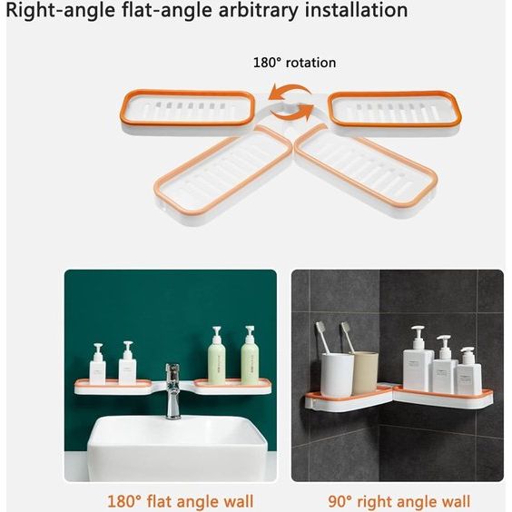 Shower Shelf Corner Shower Shelf No Drilling 180 Degree Rotation Shower Shelf for Hanging Long Lasting Adhesion Suitable for Kitchens and Bathroom Accessories 1 Piece White