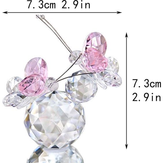 Roze kristal dubbele vlinder figuur cadeau, handgemaakt kunstglas dier verzamelstuk geschenkdoos