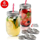 500ml Mason Jars, Drinkglazen met Deksels & Herbruikbare Rietjes, Glazen Conservering Potten voor Smoothies, Cocktails, Dranken - Set van 6