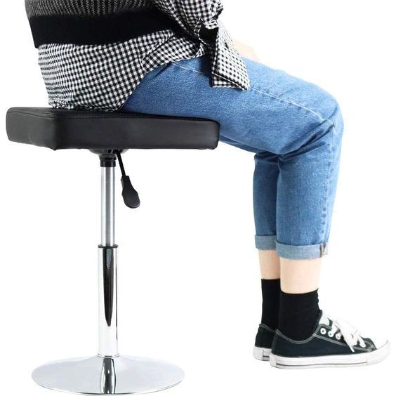 FURWOO PU lederen vierkante snijkruk in hoogte verstelbare draaibare werkplaats kapperszaak spa opstelling tattoo werkkruk korte taakstoel klein (zwart)