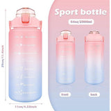 Drinkfles met rietje, 2 liter, sportdrank, BPA-vrij, lekvrij, sportwaterfles met rietje en tijdmarkering voor school, outdoor, fiets, fitness, wandelen