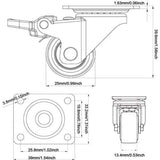 GBL Zwaarlast Wielen + Schroeven - 25 mm tot 40 KG - 4 Stuks Geen Vloersporen Stille Zwenkwielen voor Meubels - Rubberen Trolleywielen - Zilver 25mm - 4 without Brakes