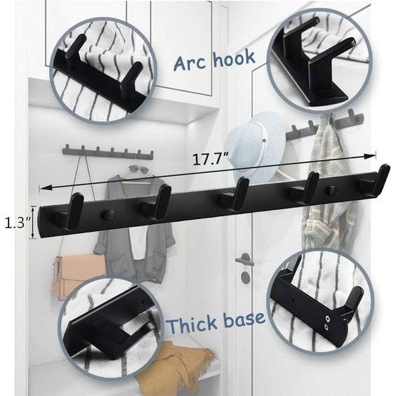 Handdoekrekhaak Wandkapstok met 5 haken 17,7 x 1,3 inch Moderne zwarte kleerhangerhouder