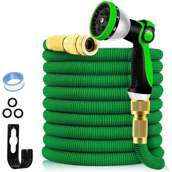 Flexibele tuinslang, rekbare waterslang met 3-laagse latexkern, 45 m, 10 functies tuinslang, metalen verbinding, slang ideaal voor tuinieren en huishouden