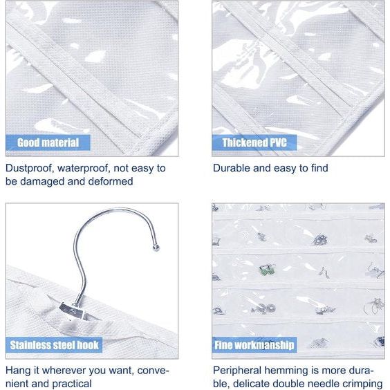 Sieradenorganisator met 80 zakken Transparante hangende organisator Sieradenhouder Opbergtas voor oorbellen Kettingen (wit)