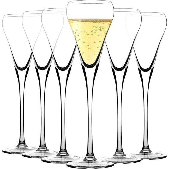 Champagneglazen, 6 stuks, champagneglazen, set van hoogwaardig glas, BPA-vrij kristalglas, modern en elegant design, ideaal voor bruiloften, jubilea, perfect cadeau, 200 ml