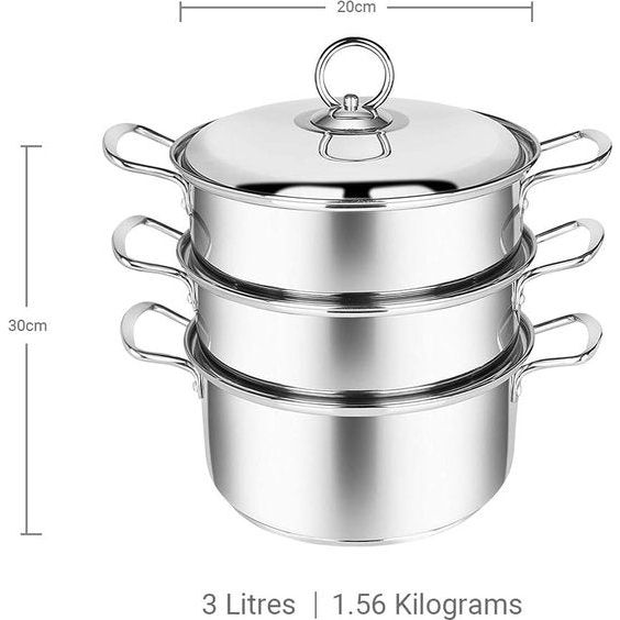 Pan,Deze hoogwaardige set van roestvrijstalen stoompannen is de gezonde en praktische manier om meerdere soorten