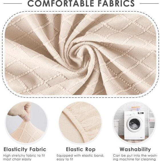 Stoelhoezen, set van 4, universele stretch stoelhoezen, moderne jacquard hoes, afneembare stoelhoes, eetkamerhoes, bi-elastische hoes, voor banketdecoratie en bruiloftsfeesten (beige, set