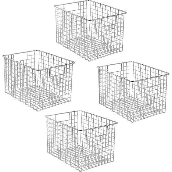 Set van 4 multifunctionele metalen manden - flexibele opbergmand voor de keuken, voorraadkast enz. - compacte en universele draadmand met handvatten - chroomkleurig