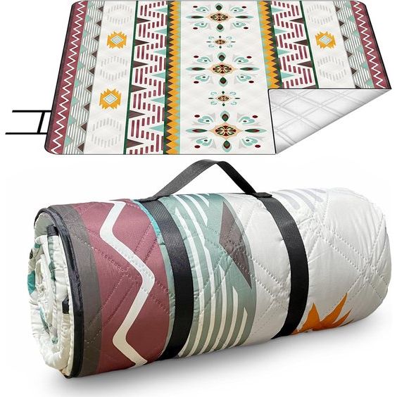 Picknickdecke 200x200cm Boho, Stranddecke Sandfrei, Tragbare Waschbar Strandunterlage Picknickdecke mit Tragegriff für Trocken Strand, BBQ, Picknick, Park, Wandern, Reisen Campingdecke (Grün)