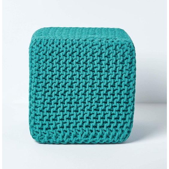 zitpoef zitkubus 35 x 35 cm, zitkussen gebreid poef, grof gebreide bekleding van 100% katoen, vulling van 100% polystyreen