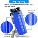 Draagbare waterfles en voerfles, 800 ml, 2-in-1 drinkfles met 2 vouwkommen voor honden, hondenbak, opvouwbare waterbak voor kamperen, wandelen, wandelen en training (blauw)