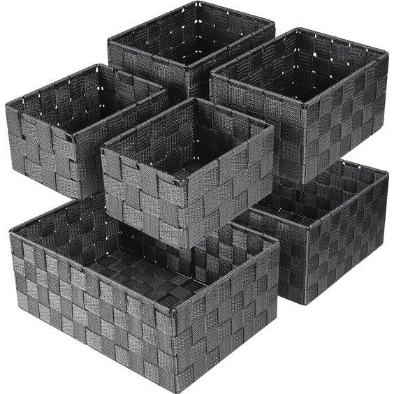 Opbergmand 34,4 cm, set van 6 stapelbare multifunctionele opbergmanden, opbergmanden voor het opbergen en organiseren van badkamer/keuken/kamer/handdoeken (grijs)
