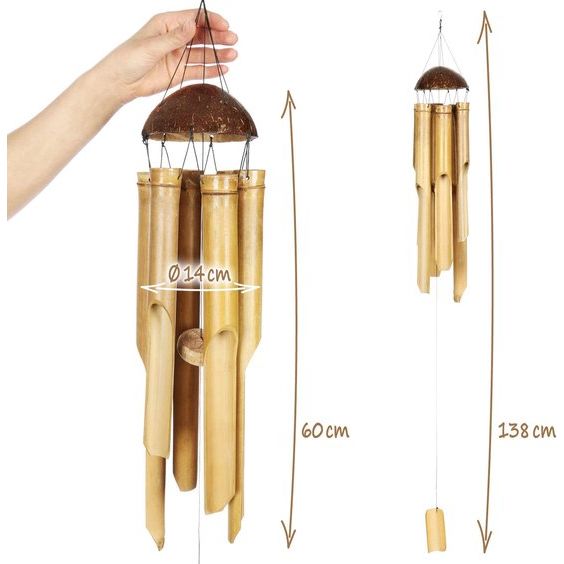 Windspel van bamboe, klankspel voor buiten, klokkenspel om op te hangen, voor balkon en tuin, 01 stuks