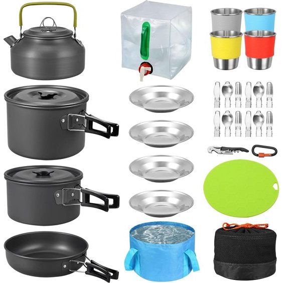 camping pannenset, campingservies, kampeerpot, campingserviesset, 2 personen, campingpot, buitenservies, 4 personen, kampeerkachelset, mini-kampeerkachel