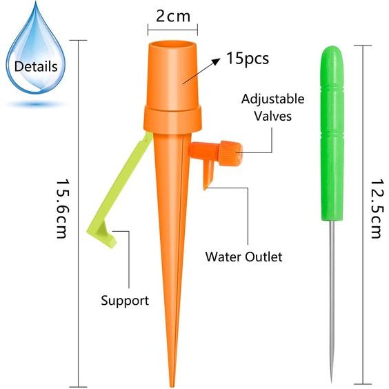 Automatische irrigatieset, 15 stuks, instelbaar, bewateringssysteem met langzaam ontgrendelbaar regelventiel, bewateringssysteem potplanten voor tuin, balkon, planten en vakantie