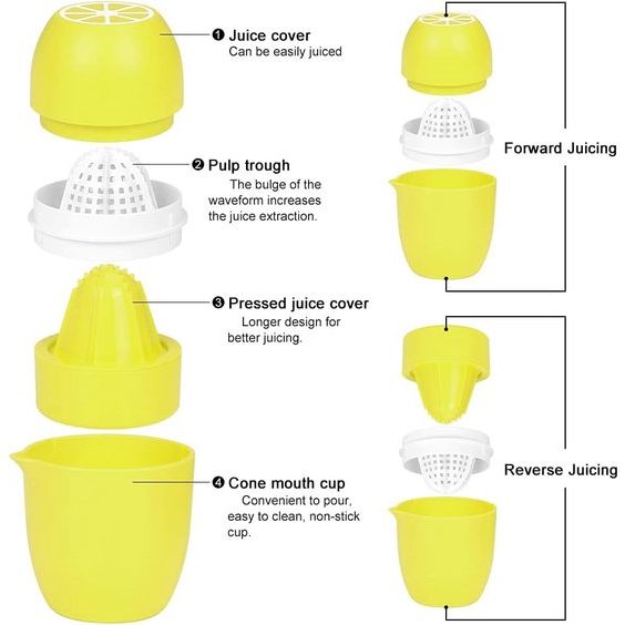 Citroenpers, handmatige sappers, limoenpers, citruspers met twee persmogelijkheden, fruitpers voor citroen/limoen/sinaasappelsinnen/citrus/grapfruit - geel