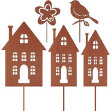 5 stuks roestige tuin decoratie set roestige huizen tuin staken tuinhuizen tuin staken metalen decoratieve plug huis voor het aansluiten in roest look voor tuin patio balkon