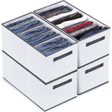6 stuks organizer kledingkastdozen bestelsysteem broeken kledingkast opvouwbaar stapelbare lade-inzetstukken voor kledingkasten jeans overhemden kleding, 36 x 24 x 20 cm | 7 compartimenten | Grijs