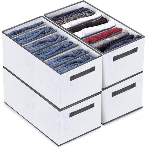 6 stuks organizer kledingkastdozen bestelsysteem broeken kledingkast opvouwbaar stapelbare lade-inzetstukken voor kledingkasten jeans overhemden kleding, 36 x 24 x 20 cm | 7 compartimenten | Grijs