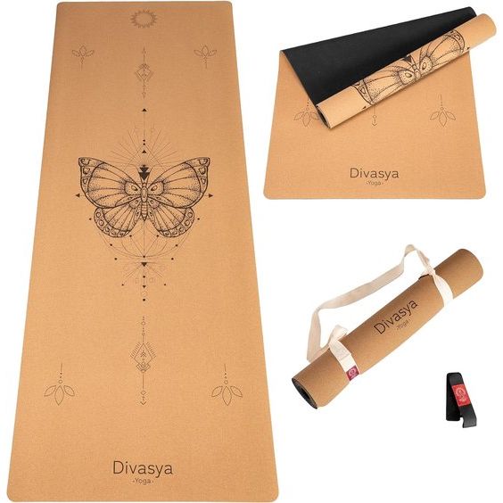 Premium yogamat kurk antislip: gemaakt van natuurlijk rubber, antislip & kurk, natuurlijk & duurzaam, royale afmetingen (183 x 66 x 0,4 cm), yogamat kurk antislip, draagriem, vrij van