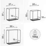 Wandrekset, 3-delig hangrek van metaal en echt hout Veneer, wanddecoratie en plank voor badkamer, woonkamer, keuken, slaapkamer en meer, mat zwart