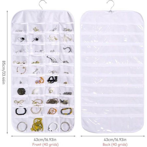 Sieradenorganisator met 80 zakken Transparante hangende organisator Sieradenhouder Opbergtas voor oorbellen Kettingen (wit)