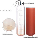 Motiverende drinkfles glas waterfles met neopreen hoes borosilicaatglazen fles 1000 ml / 1 l / 1 liter (kleurverloop oranje)