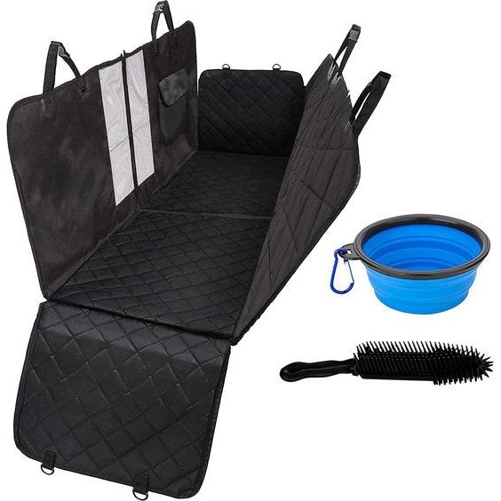 Hondendeken voor de achterbank Xxl – gevoerde deken met zijbescherming 165 x 142 x 50 cm – universeel voor elke auto – deelbaar – ook voor de kofferbak + opvouwbare waterbak + dierenborstel