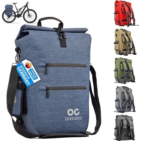 Fietstassen voor bagagedrager, 100% waterdichte fietsrugzak, bagagedragertas voor fiets, Klickfix met laptopvak, laptoptas, rugzak, 21 L, Blue Jeans