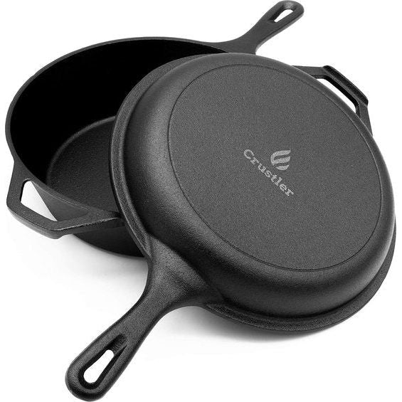 Gietijzeren pan 2-in-1 met pan als deksel om brood te bakken, 26 cm, 3 l grote braadpan, ingebrande broodbakvorm