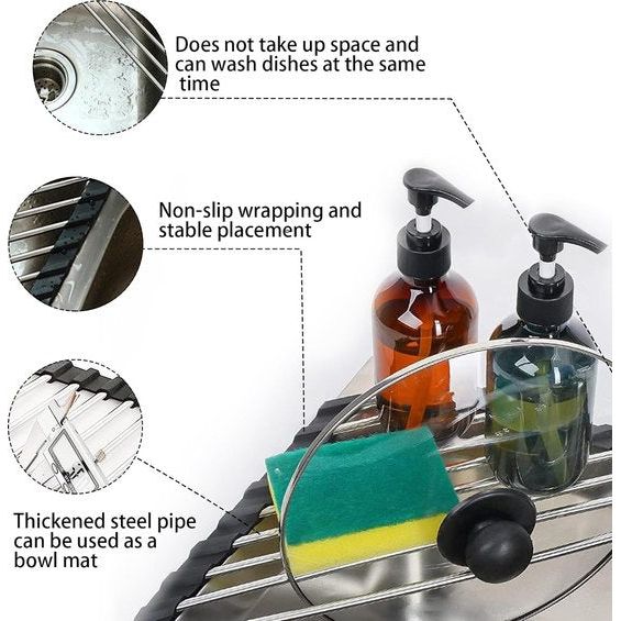 gootsteenorganizer voor servies is gemaakt van hoogwaardig 201 roestvrij staal, dat sterk belastbaar, niet gemakkelijk te vervormen of te breken, duurzaam en roestvrij