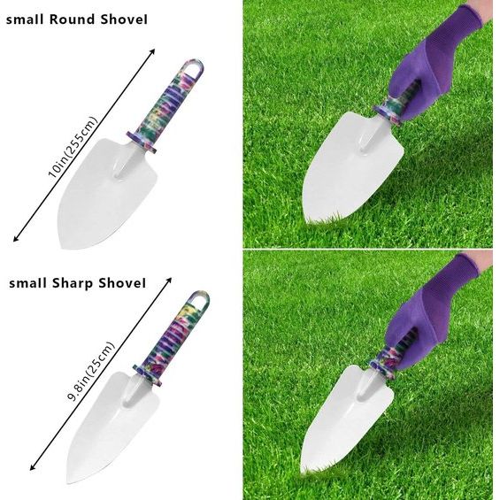 6-delige tuingereedschapsset, tuinwerkset met ergonomische greep en paarse bloemenprint, plantengereedschapsset voor tuinliefhebbers in de open lucht