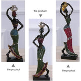 2 stuks Afrikaanse dame sculptuur stammen dame figuur beeldjes hars handwerk verzameling standbeeld vintage desktop ornamenten